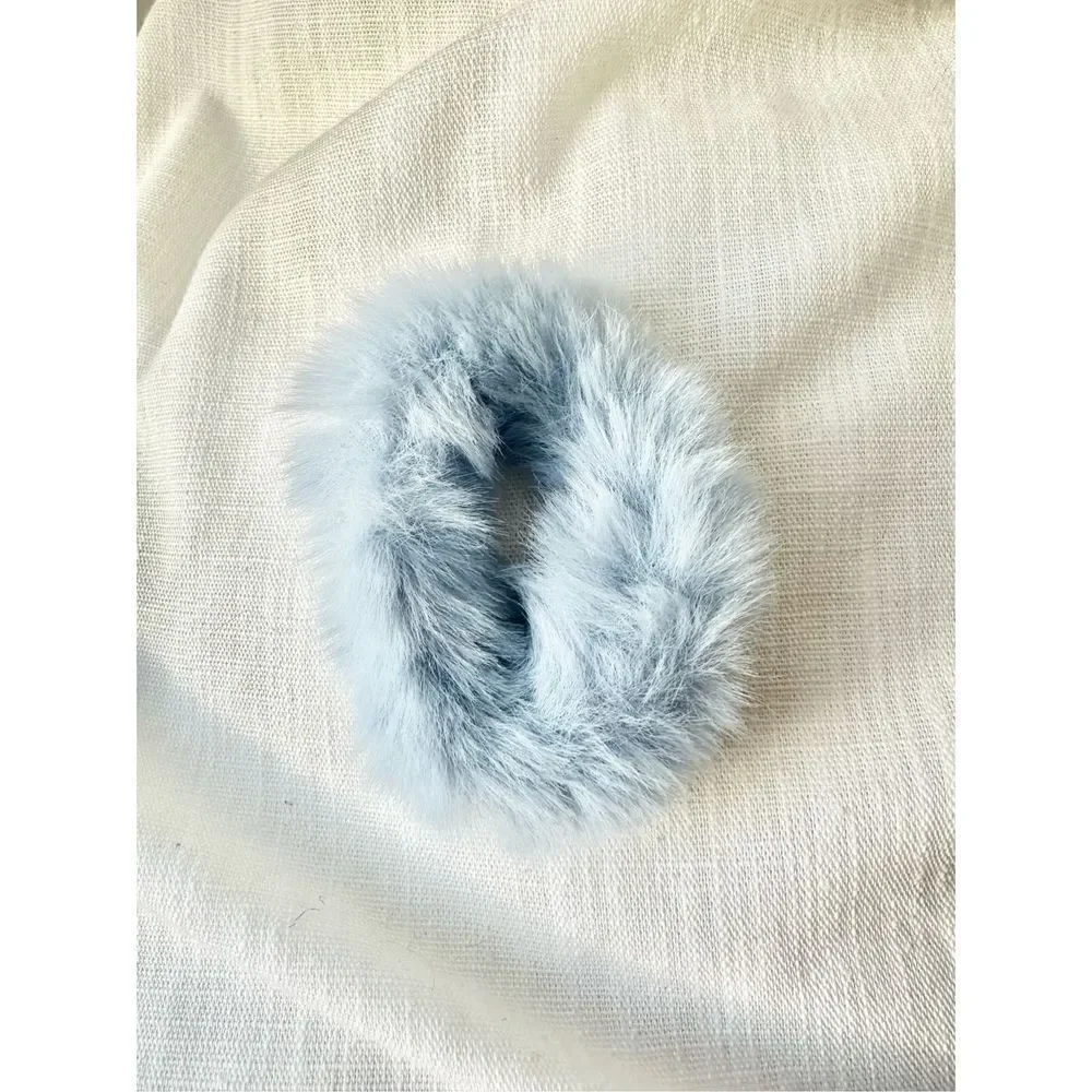 Light blue faux fur hair tie scrunchie